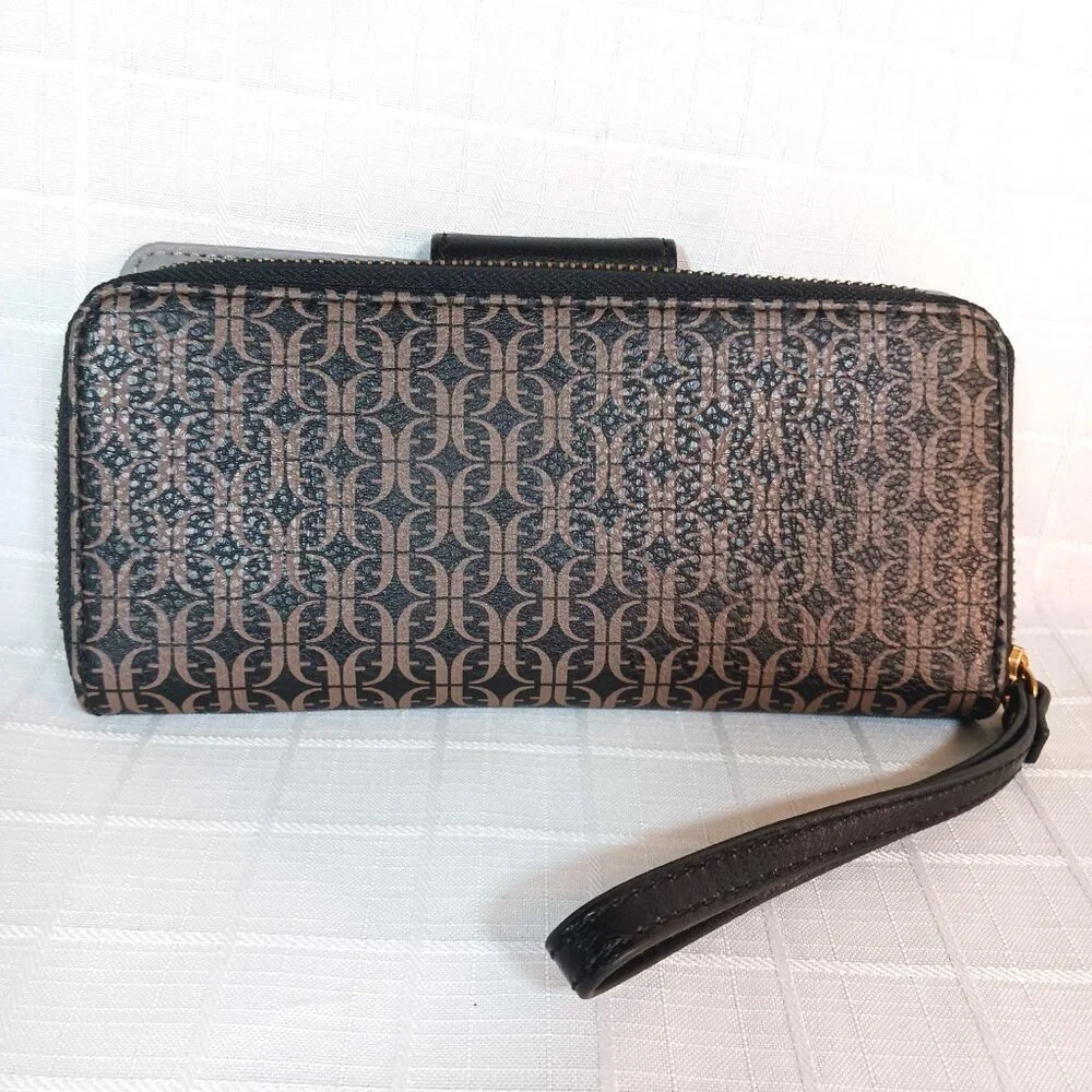 New Fossil Madison Zip Clutch Wallet Wristlet Brown/Black NWOT - Picture 3 of 10